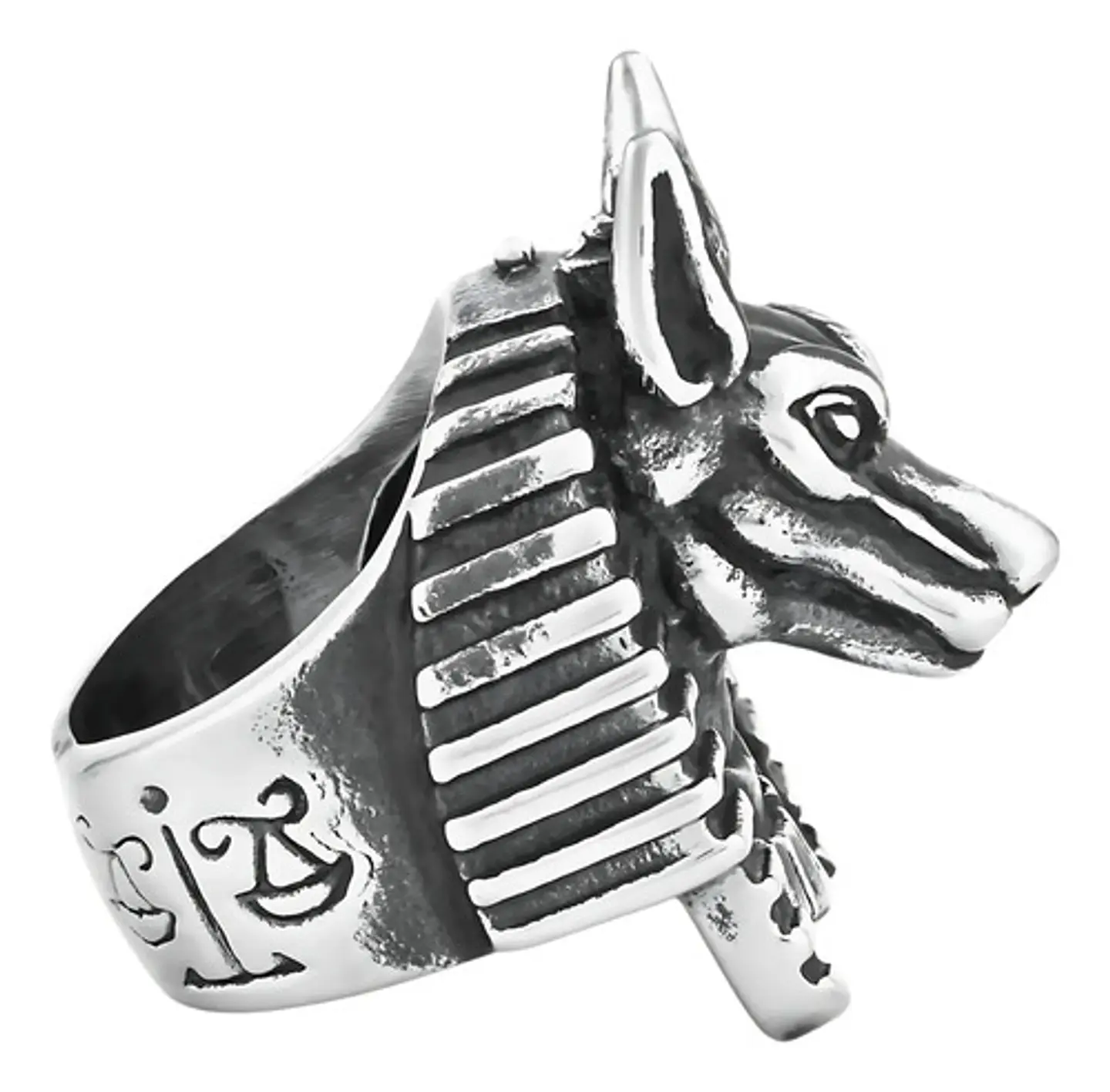Anillo Acero Inoxidable Anubis Egipcio Color Plata Hombre 1