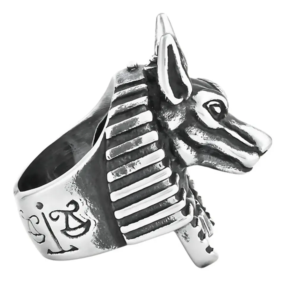 Anillo Acero Inoxidable Anubis Egipcio Color Plata Hombre 1
