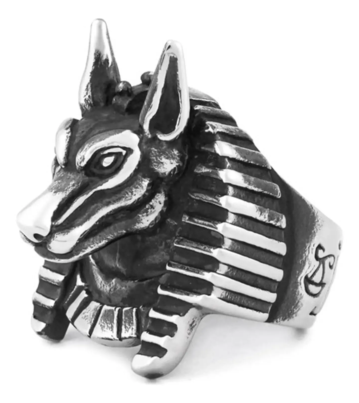 Anillo Acero Inoxidable Anubis Egipcio Color Plata Hombre 2