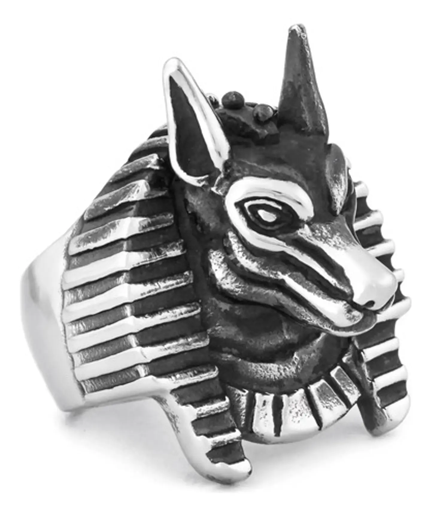 Anillo Acero Inoxidable Anubis Egipcio Color Plata Hombre 4