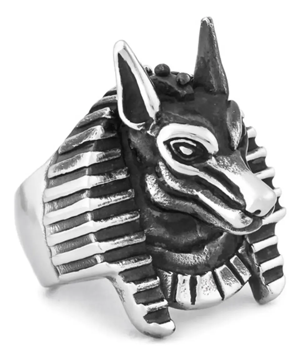 Anillo Acero Inoxidable Anubis Egipcio Color Plata Hombre 4