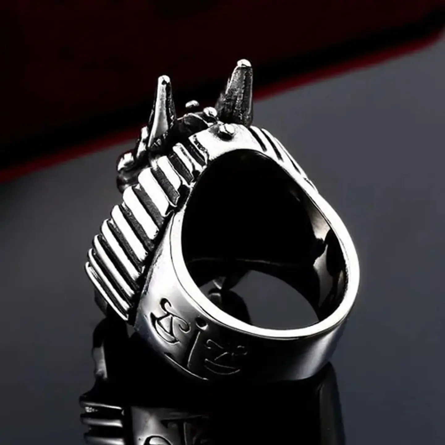 Anillo Acero Inoxidable Anubis Egipcio Color Plata Hombre 5
