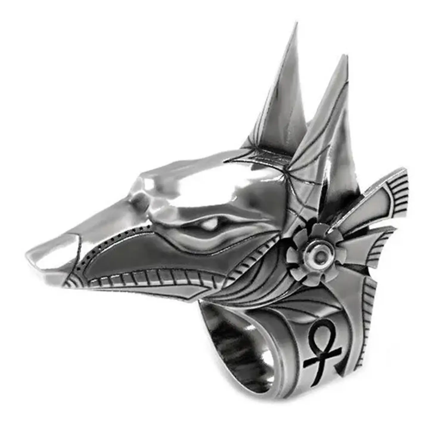 Anillo Acero Inoxidable Anubis Egipcio Color Plata Hombre 8