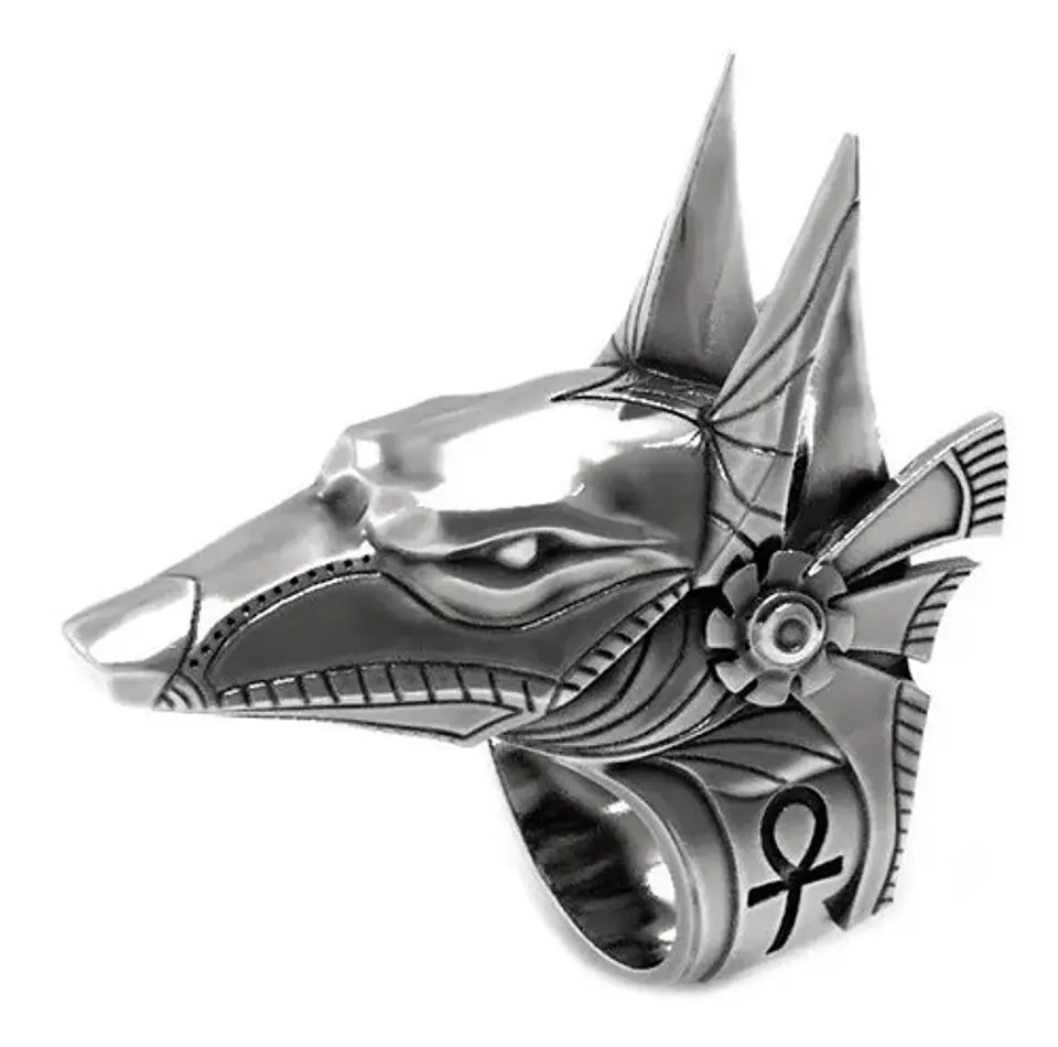 Anillo Acero Inoxidable Anubis Egipcio Color Plata Hombre 8