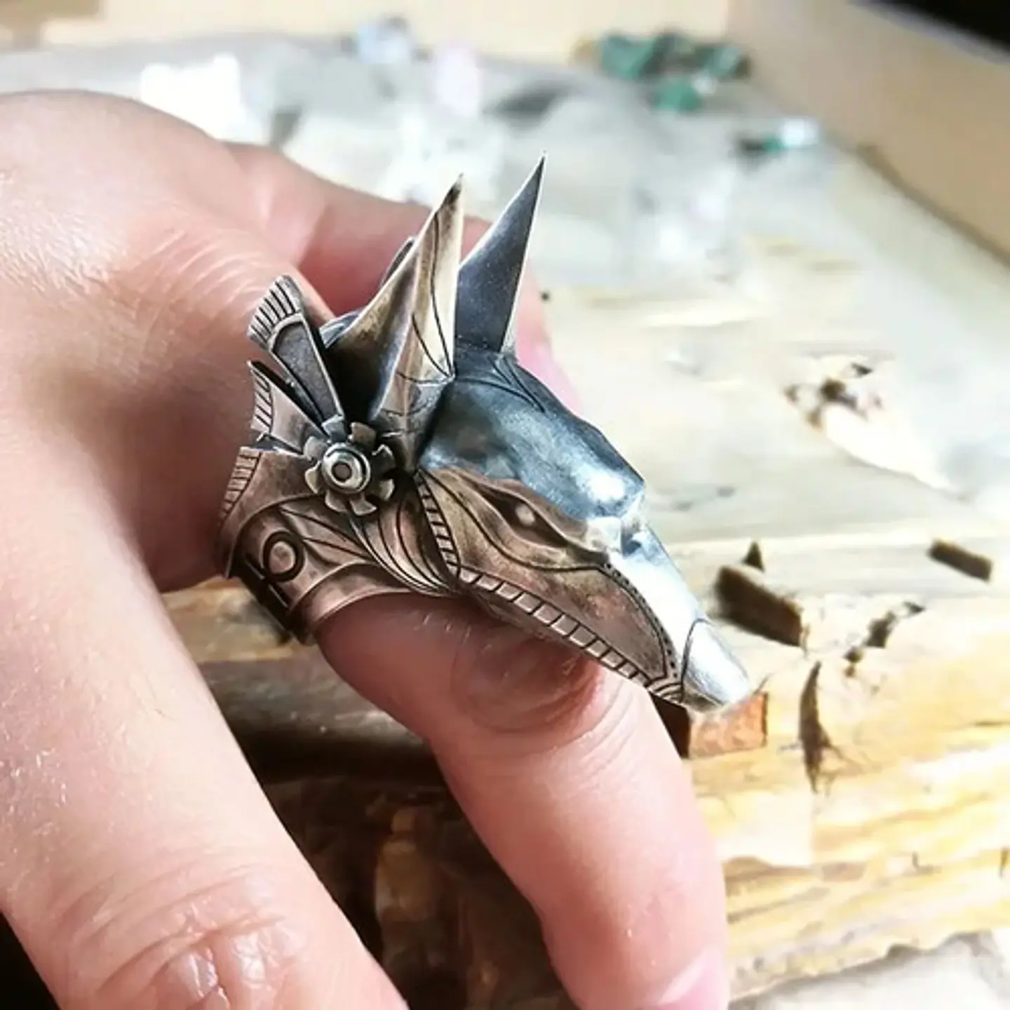 Anillo Acero Inoxidable Anubis Egipcio Color Plata Hombre 11