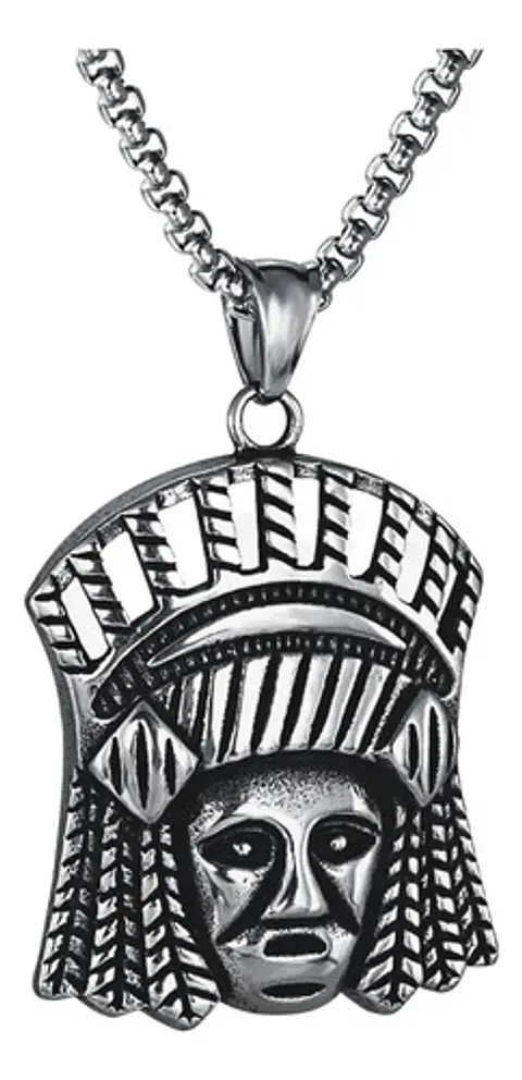 Collar Para Hombre Con Dije Cacique Jefe Indio De Acero
