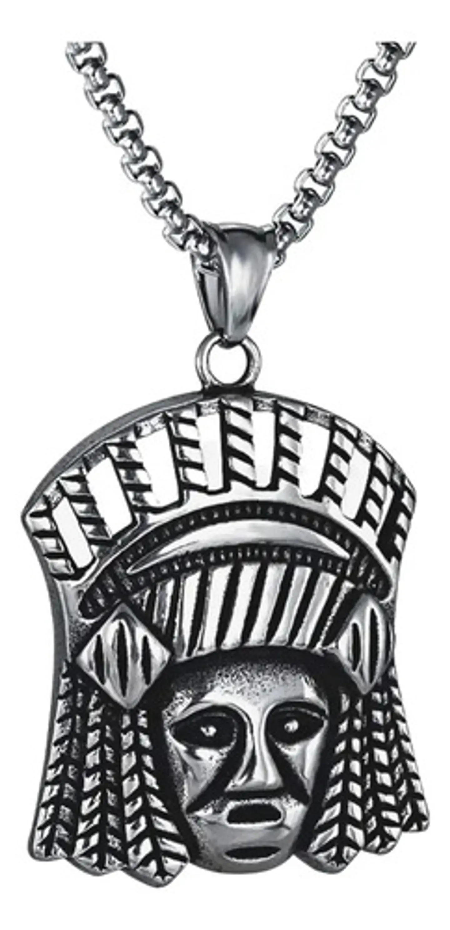 Collar Para Hombre Con Dije Cacique Jefe Indio De Acero 1