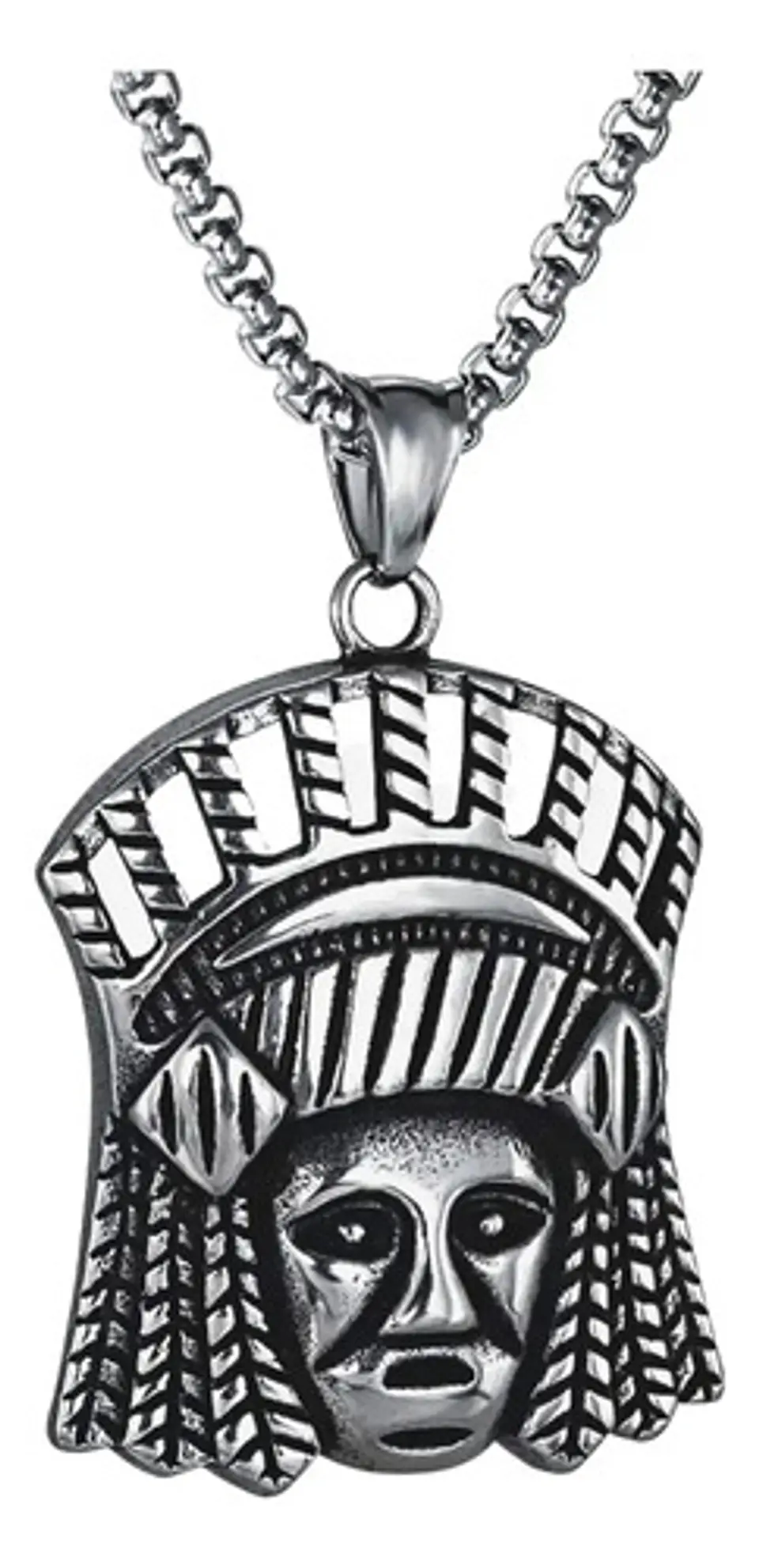 Collar Para Hombre Con Dije Cacique Jefe Indio De Acero 1