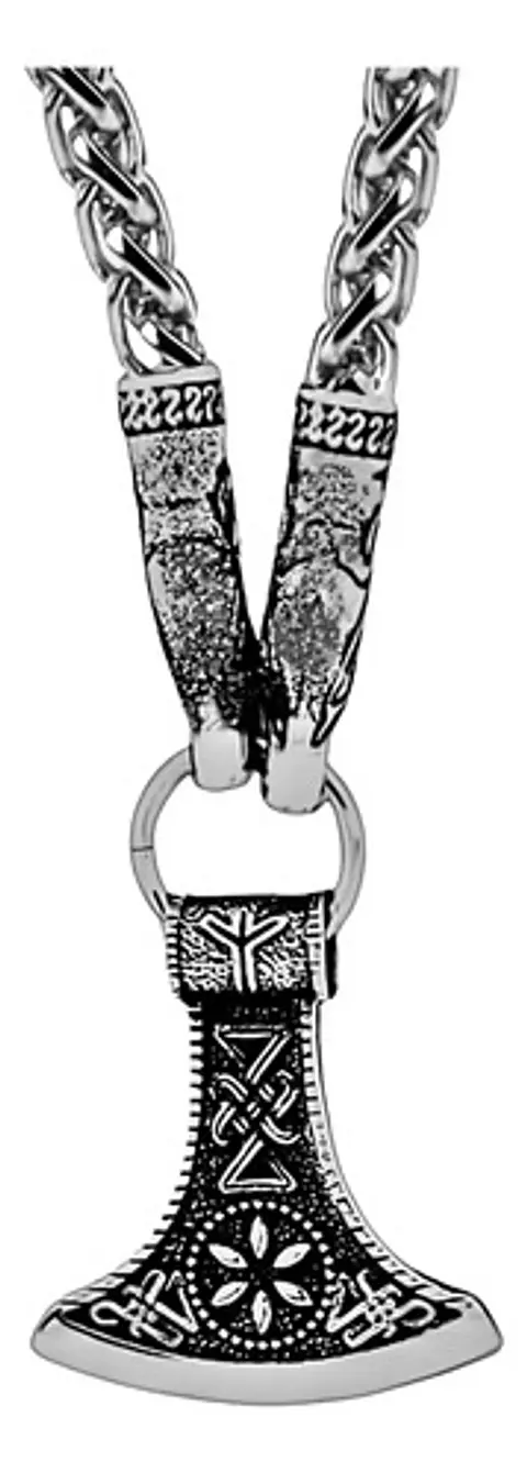 Collar Vikingo Lobo Runas Thor Acero Inoxidable Para Hombre
