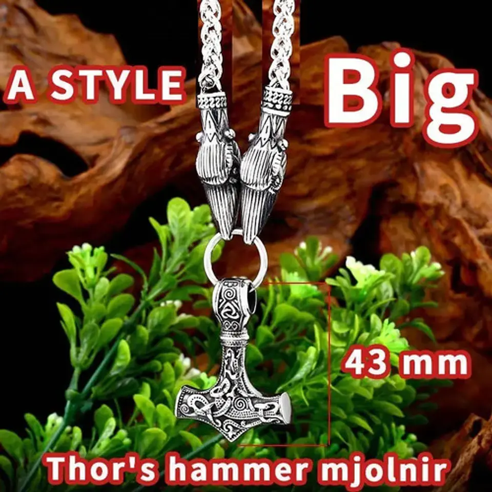 Collar Vikingo Lobo Runas Thor Acero Inoxidable Para Hombre 14