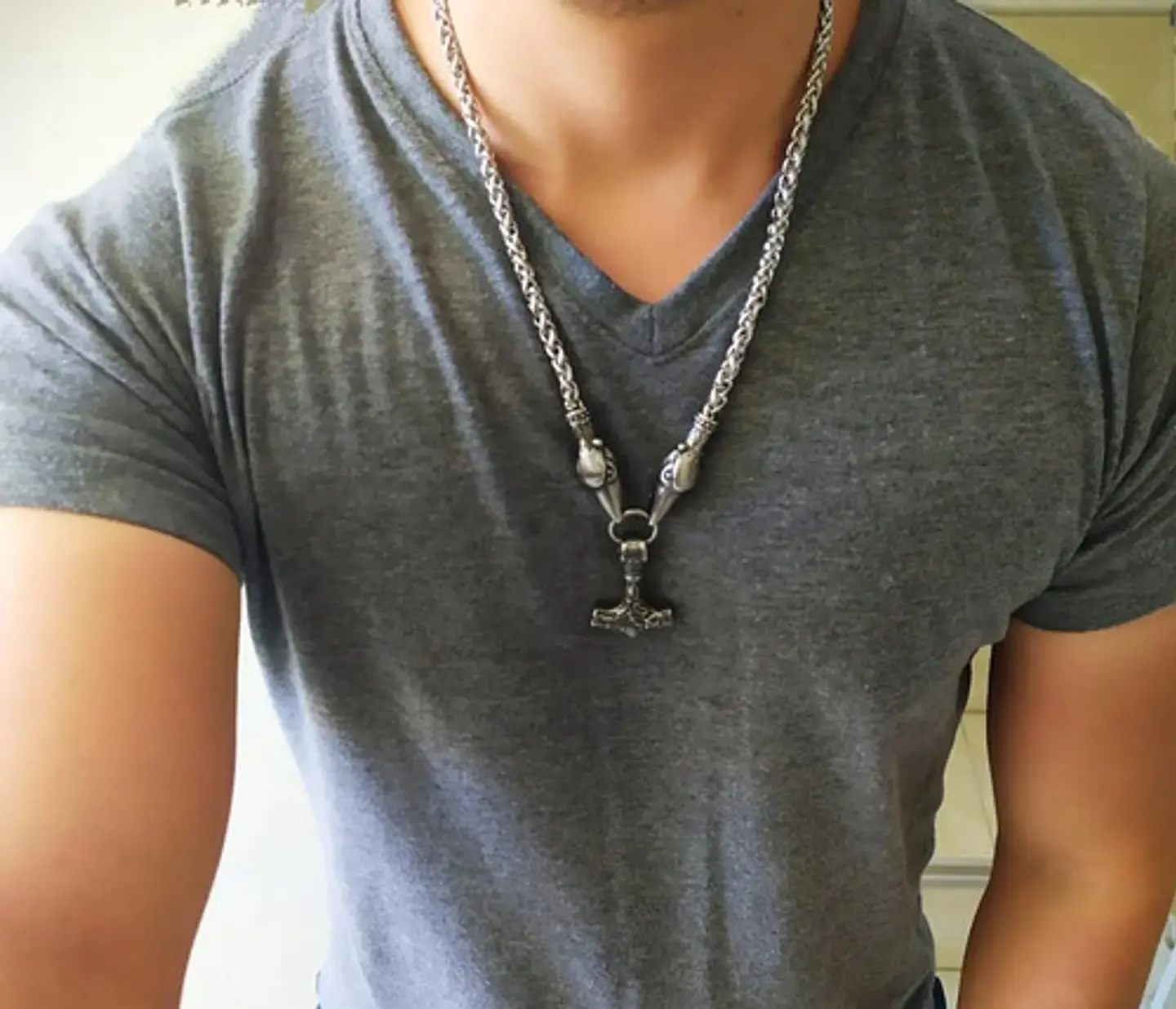 Collar Vikingo Lobo Runas Thor Acero Inoxidable Para Hombre 15