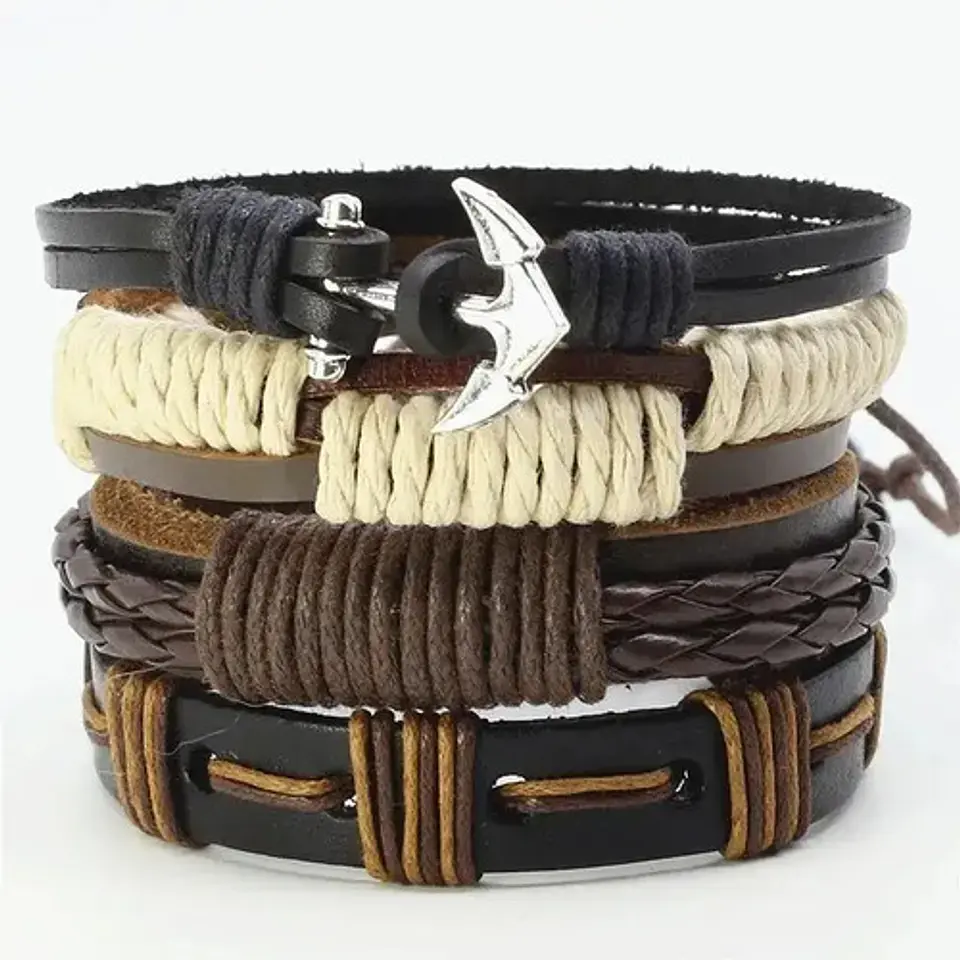 Pulsera Brazalete Manilla Ancla Anzuelo Cuero Hombre Y Mujer 14