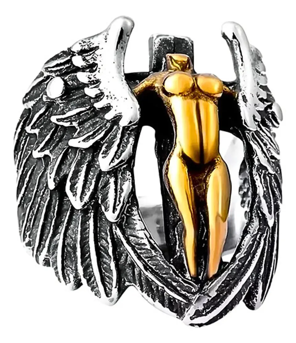 Anillo Argolla Acero Inoxidable Ángel Alas Biker Punk Hombre 1