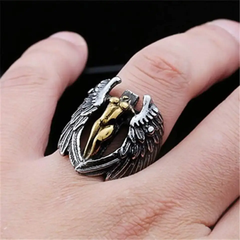 Anillo Argolla Acero Inoxidable Ángel Alas Biker Punk Hombre 2