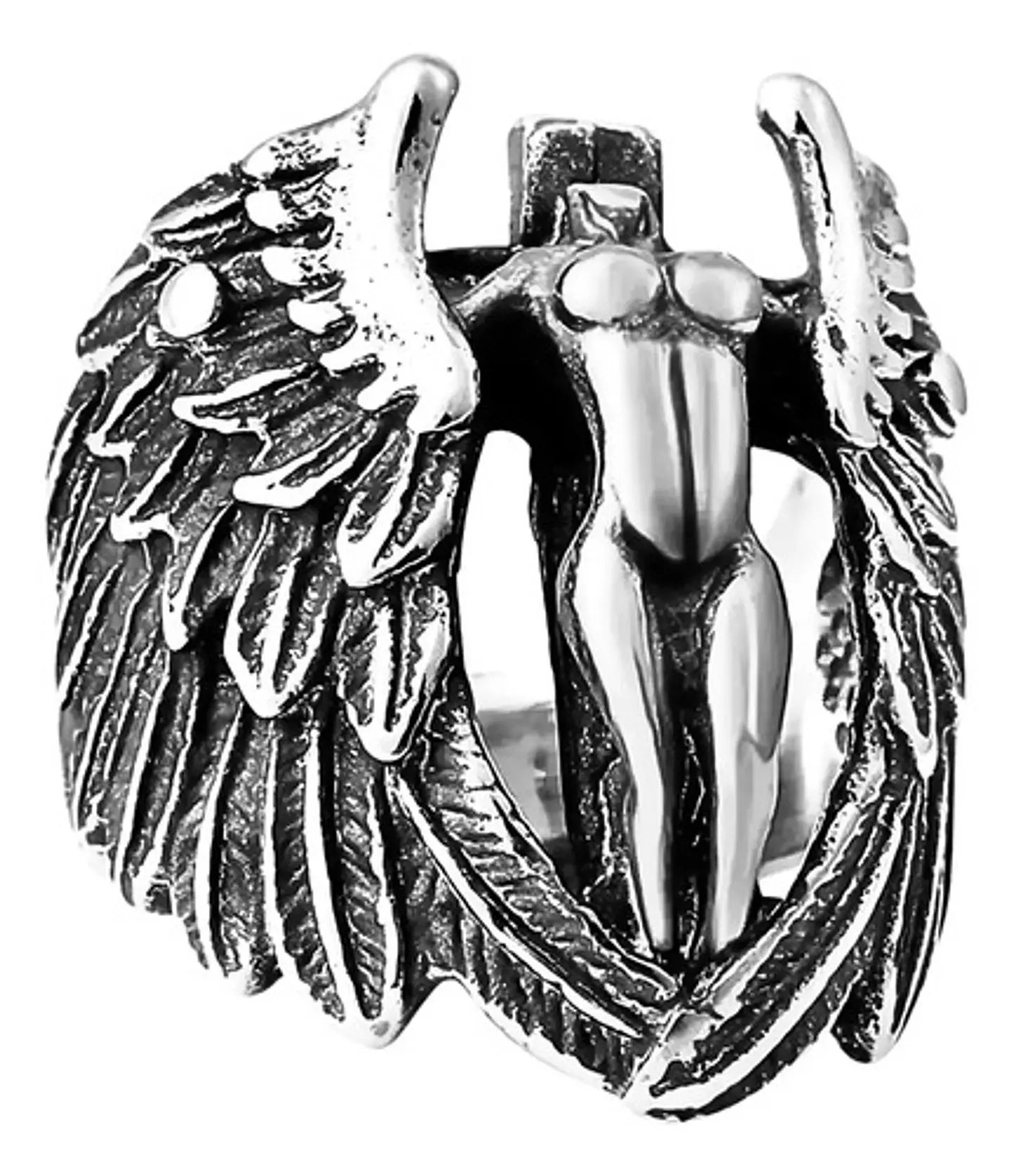 Anillo Argolla Acero Inoxidable Ángel Alas Biker Punk Hombre 10