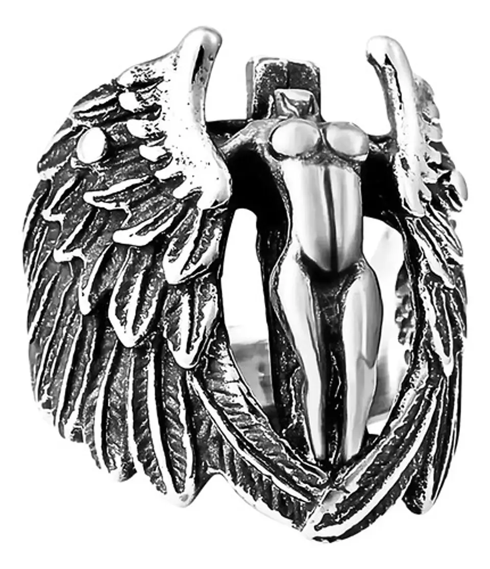 Anillo Argolla Acero Inoxidable Ángel Alas Biker Punk Hombre 10