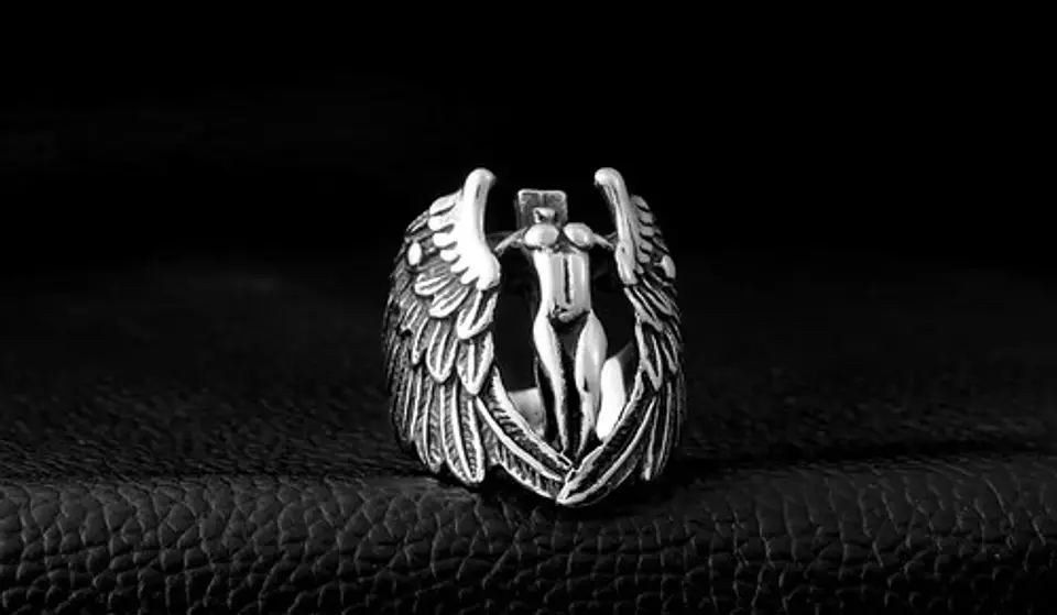 Anillo Argolla Acero Inoxidable Ángel Alas Biker Punk Hombre 11