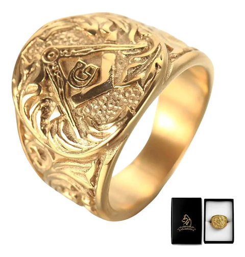 Anillo Color Oro Oro Masón Relieve Acero Inoxidable Hombre