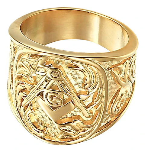 Anillo Color Oro Oro Masón Relieve Acero Inoxidable Hombre