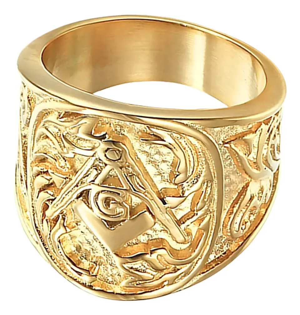 Anillo Color Oro Oro Masón Relieve Acero Inoxidable Hombre 2