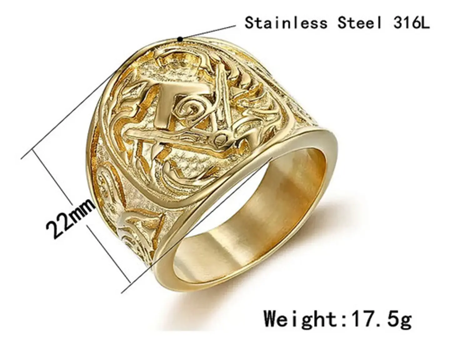 Anillo Color Oro Oro Masón Relieve Acero Inoxidable Hombre 3