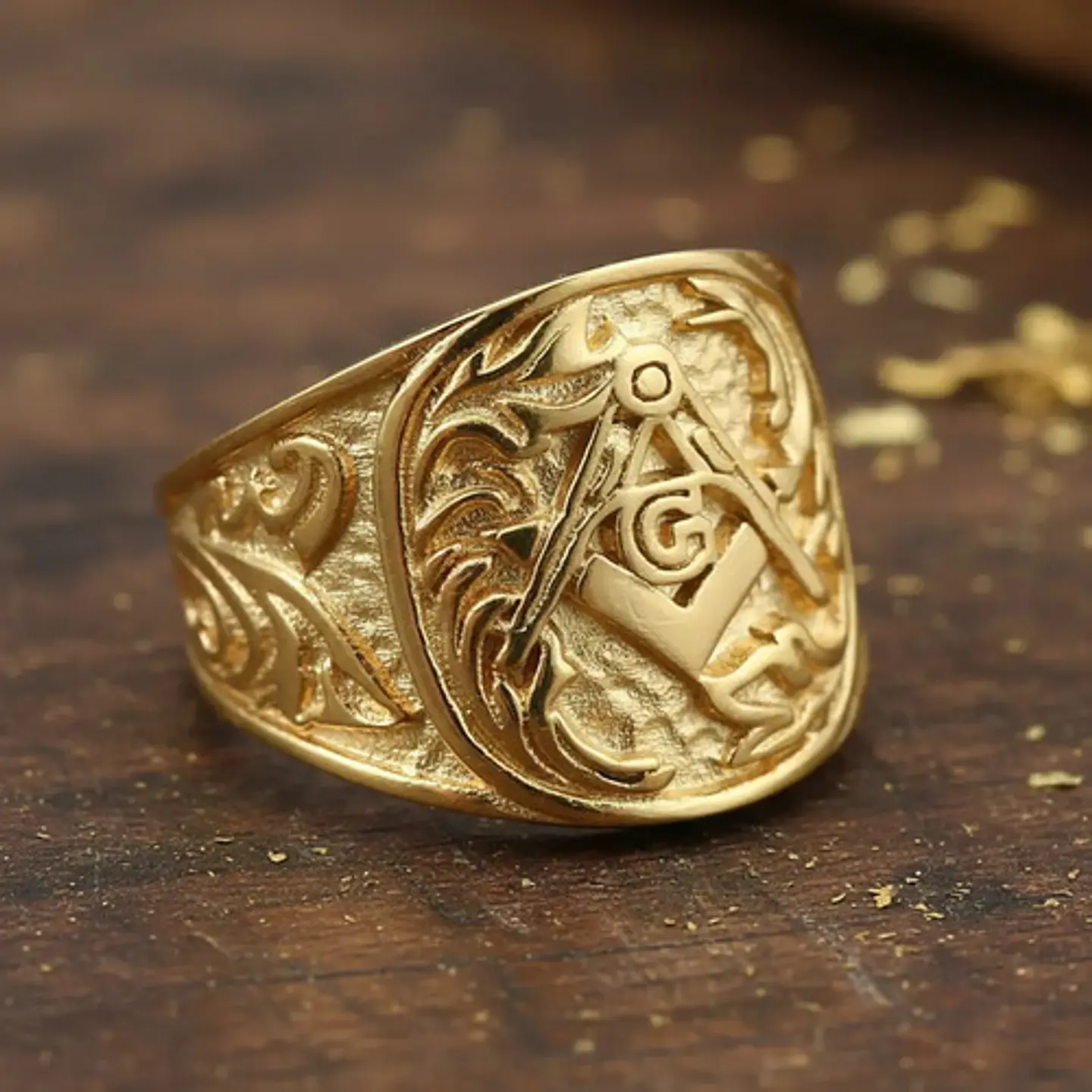 Anillo Color Oro Oro Masón Relieve Acero Inoxidable Hombre 9