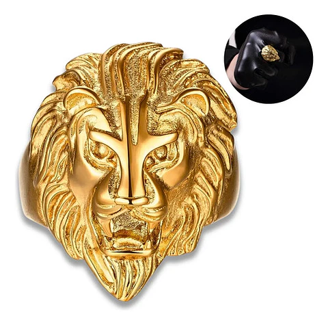 Anillo Color Oro Cabeza Leon Dorado Acero Inoxidable Hombre