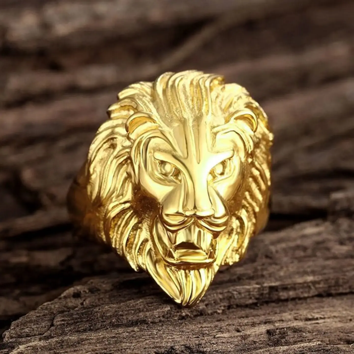 Anillo Color Oro Cabeza Leon Dorado Acero Inoxidable Hombre 3