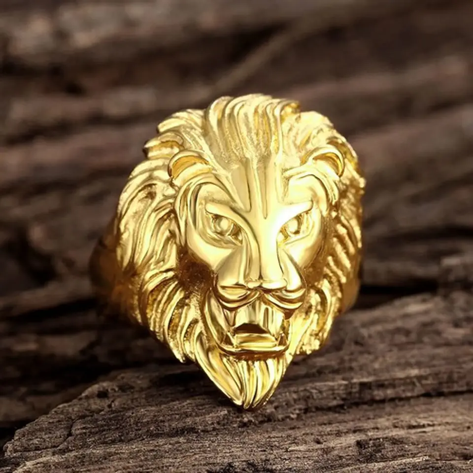 Anillo Color Oro Cabeza Leon Dorado Acero Inoxidable Hombre 3