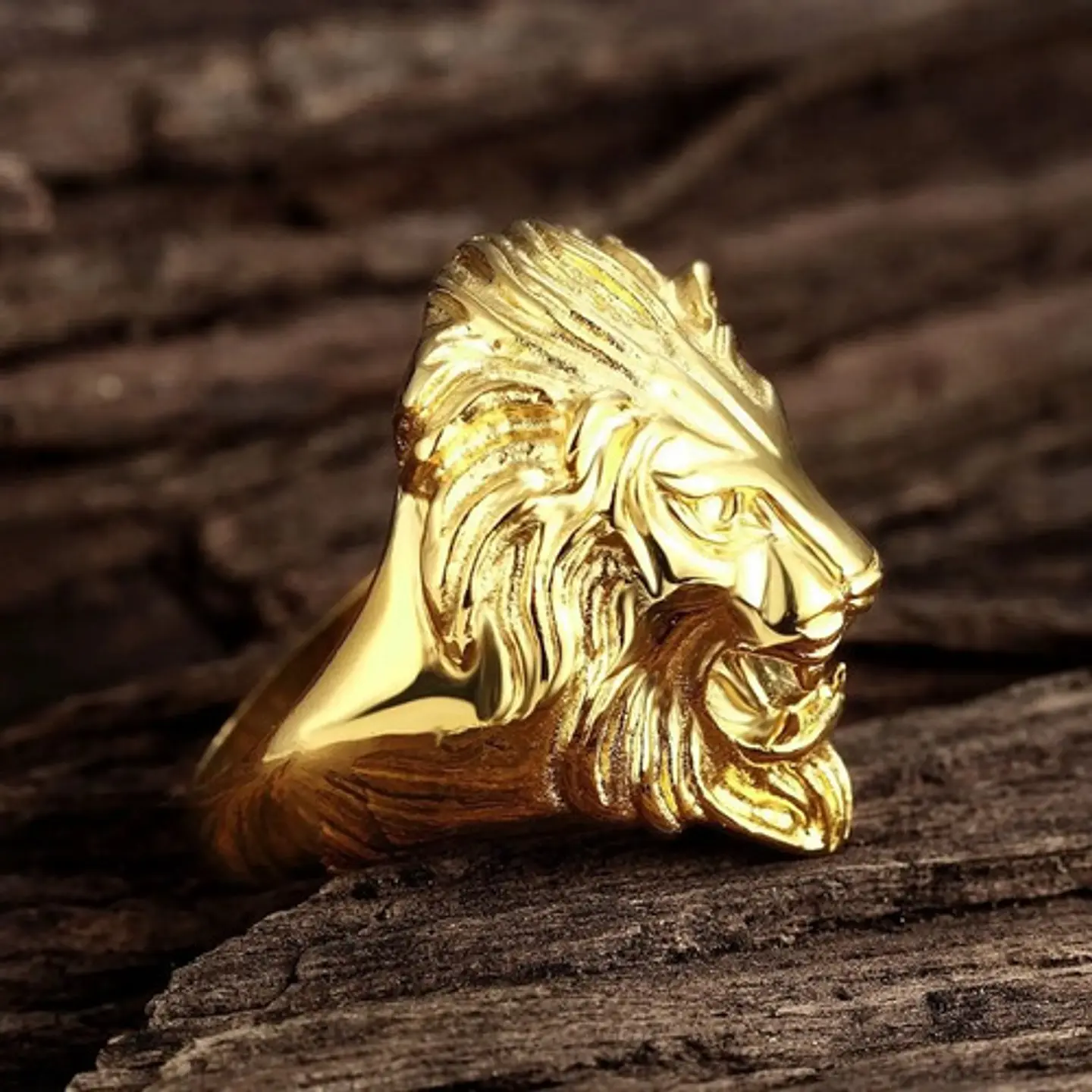 Anillo Color Oro Cabeza Leon Dorado Acero Inoxidable Hombre 4