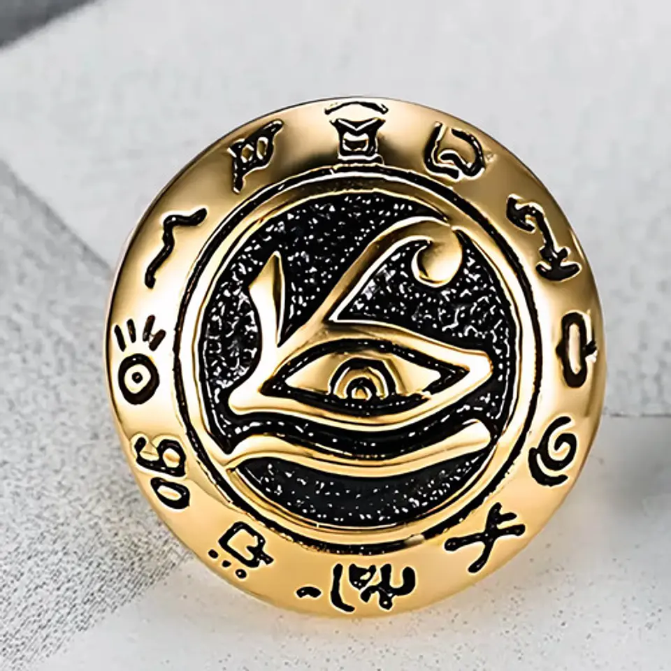 Anillo Color Oro Ojo Horus Egipcio Acero Inoxidable Hombre 5