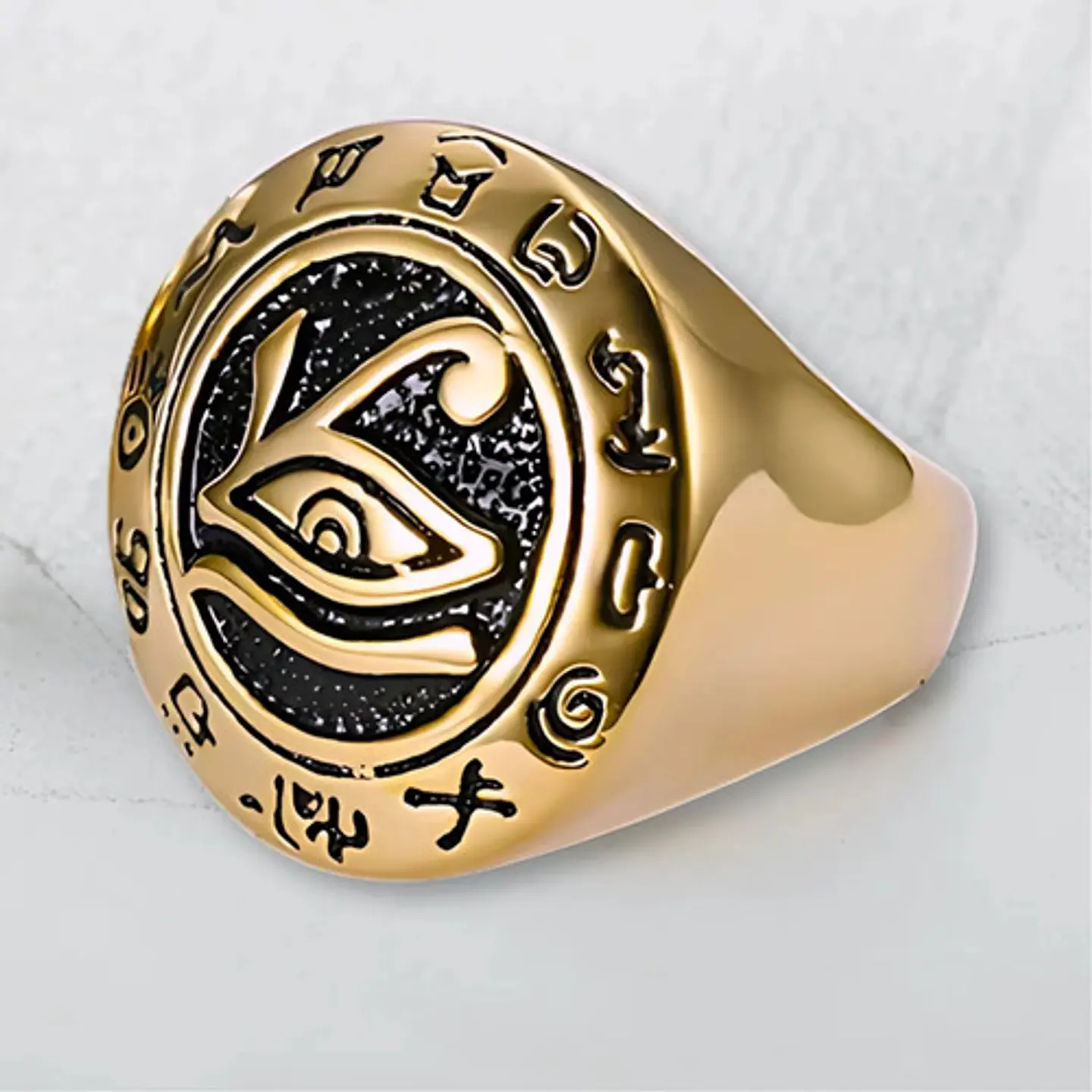 Anillo Color Oro Ojo Horus Egipcio Acero Inoxidable Hombre 6