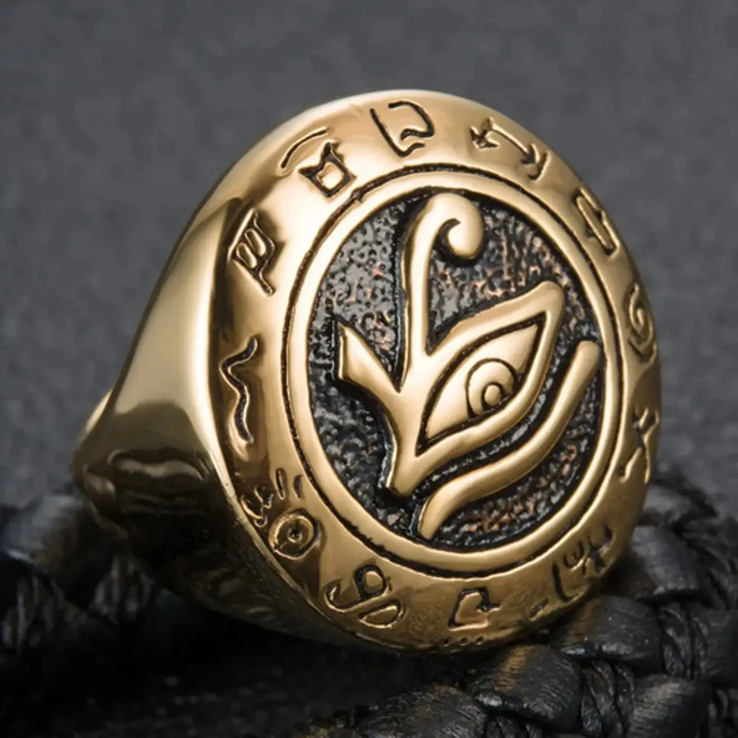 Anillo Color Oro Ojo Horus Egipcio Acero Inoxidable Hombre 7
