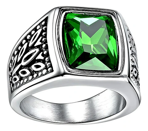 Anillo Piedra Color Esmeralda Acero Inoxidable Para Hombre