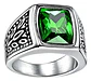 Anillo Piedra Color Esmeralda Acero Inoxidable Para Hombre - Miniatura 1