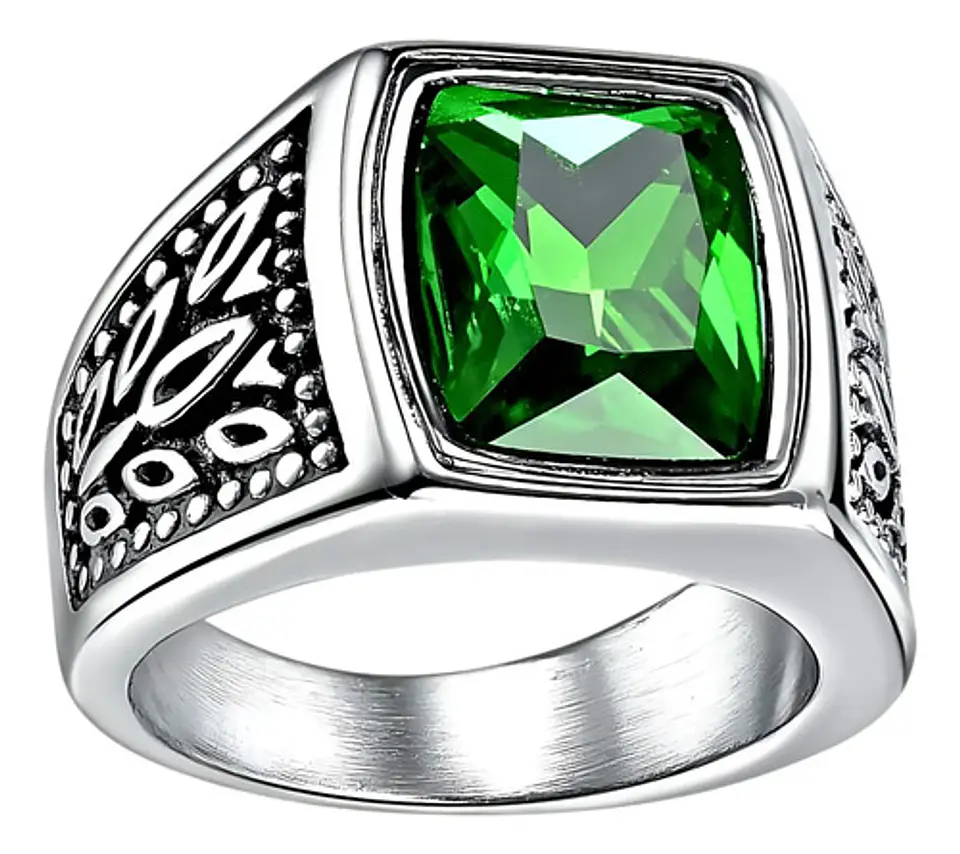 Anillo Piedra Color Esmeralda Acero Inoxidable Para Hombre 1