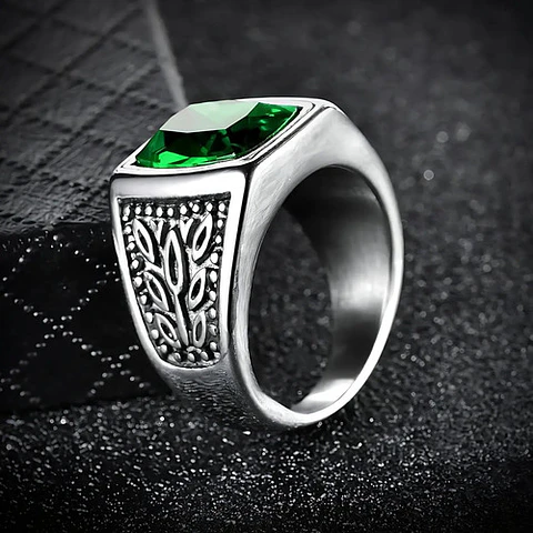 Anillo Piedra Color Esmeralda Acero Inoxidable Para Hombre