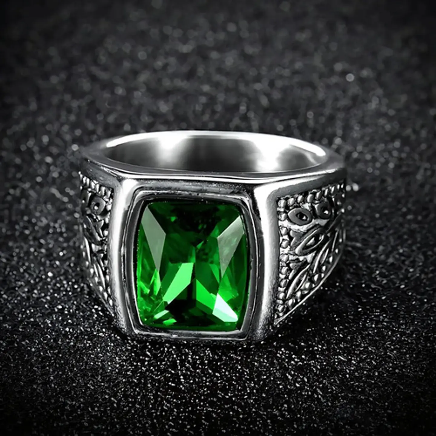 Anillo Piedra Color Esmeralda Acero Inoxidable Para Hombre 3