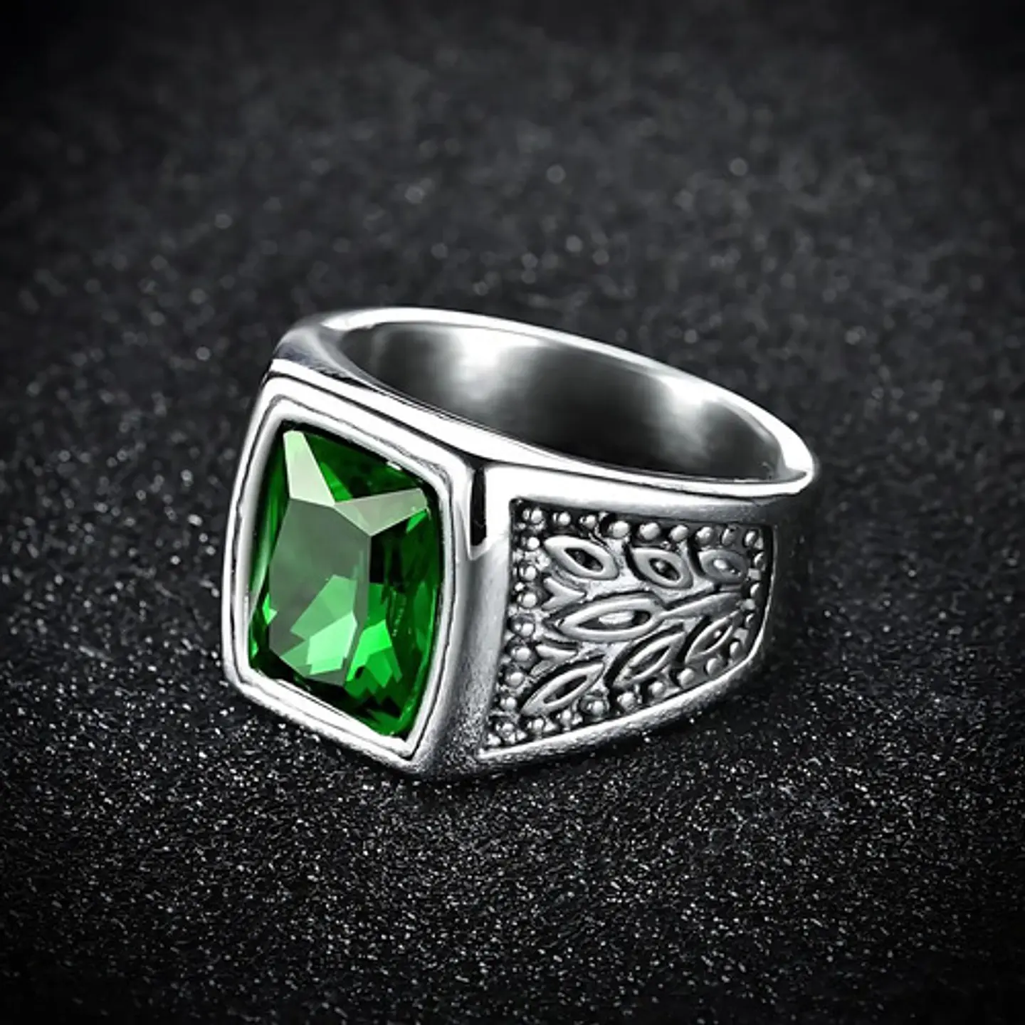 Anillo Piedra Color Esmeralda Acero Inoxidable Para Hombre 4