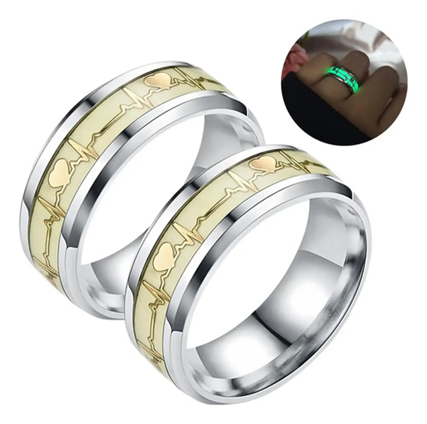 Anillo Argolla Pareja Brilla En La Oscuridad Fluorescente   1