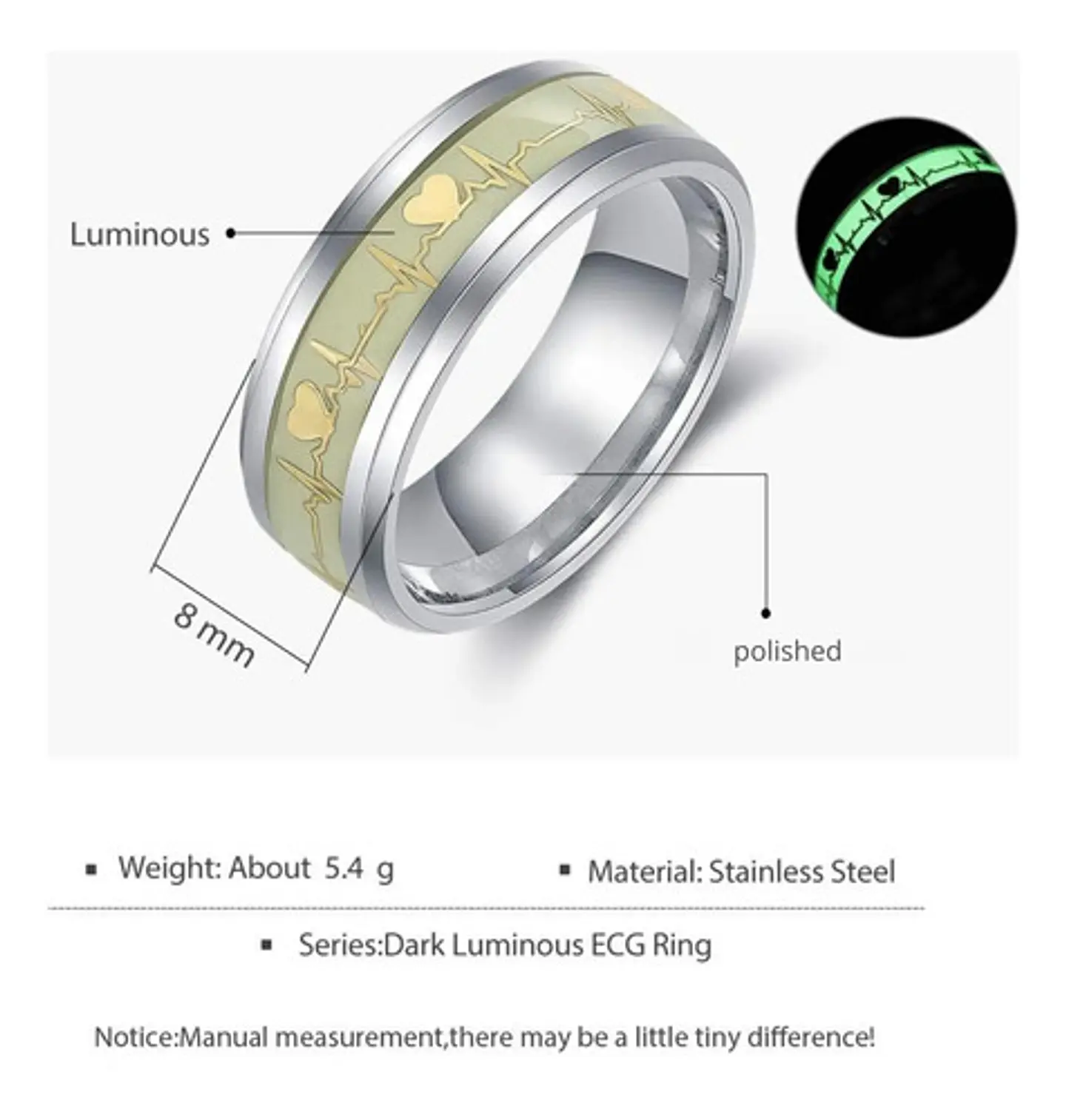 Anillo Argolla Pareja Brilla En La Oscuridad Fluorescente   3