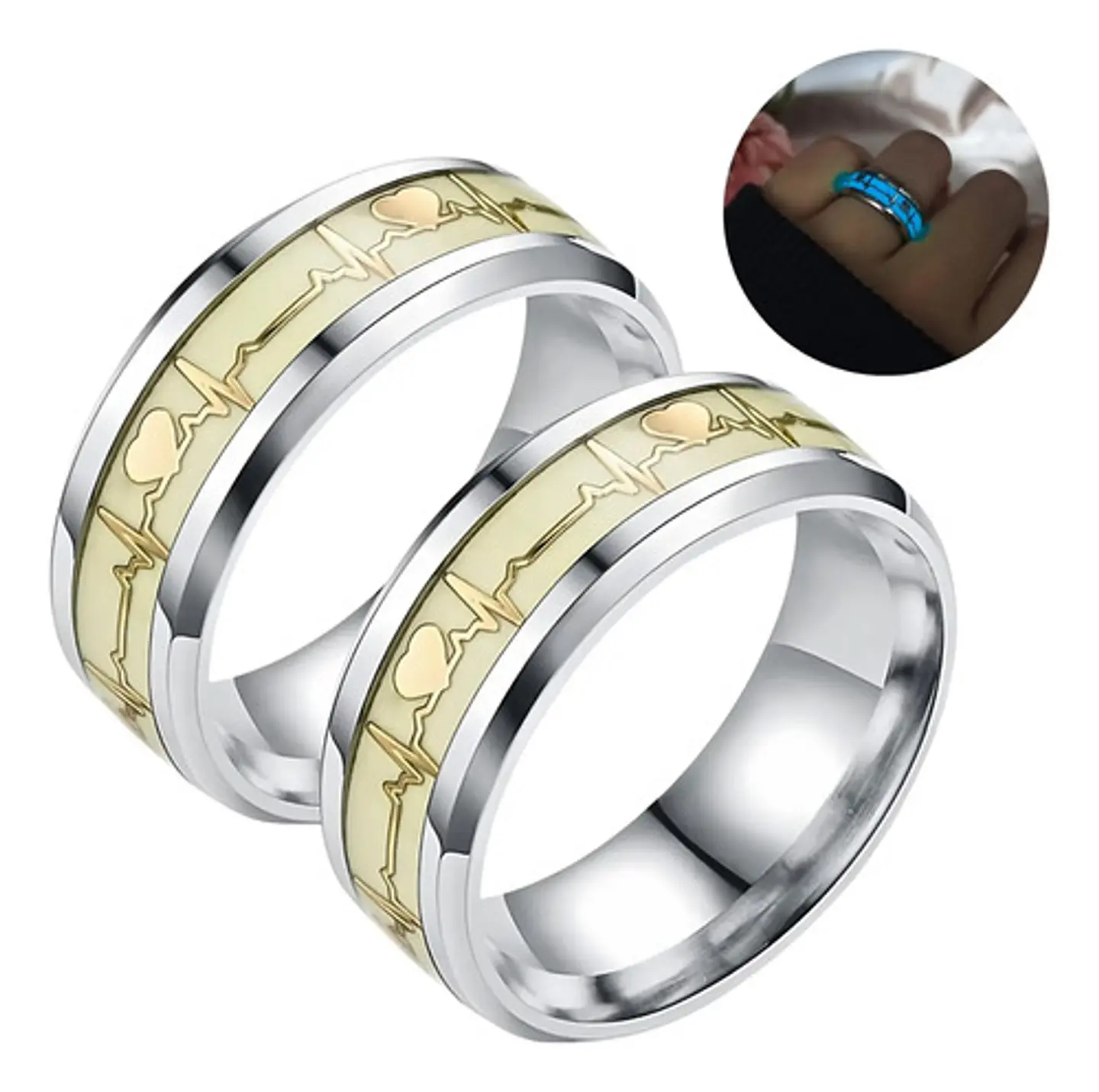 Anillo Argolla Pareja Brilla En La Oscuridad Fluorescente   16