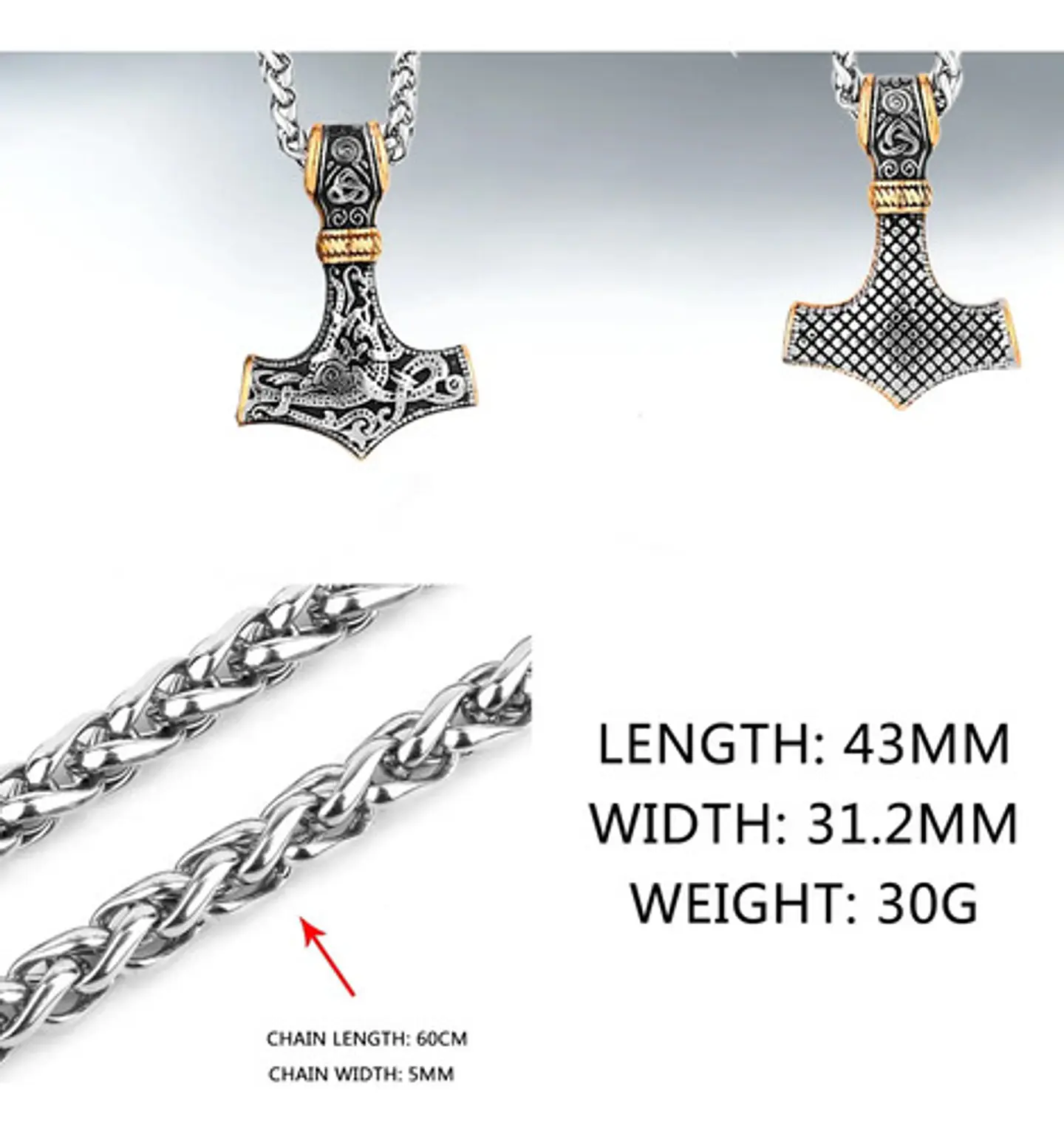 Collar Martillo Thor Vikingo Acero Inoxidable Thor Hombre 4