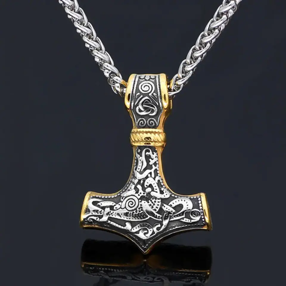 Collar Martillo Thor Vikingo Acero Inoxidable Thor Hombre 8