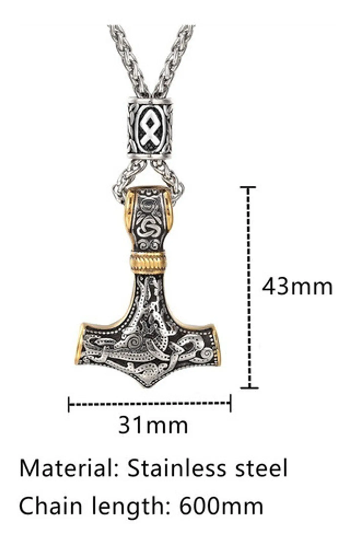 Collar Martillo Thor Vikingo Acero Inoxidable Thor Hombre 13