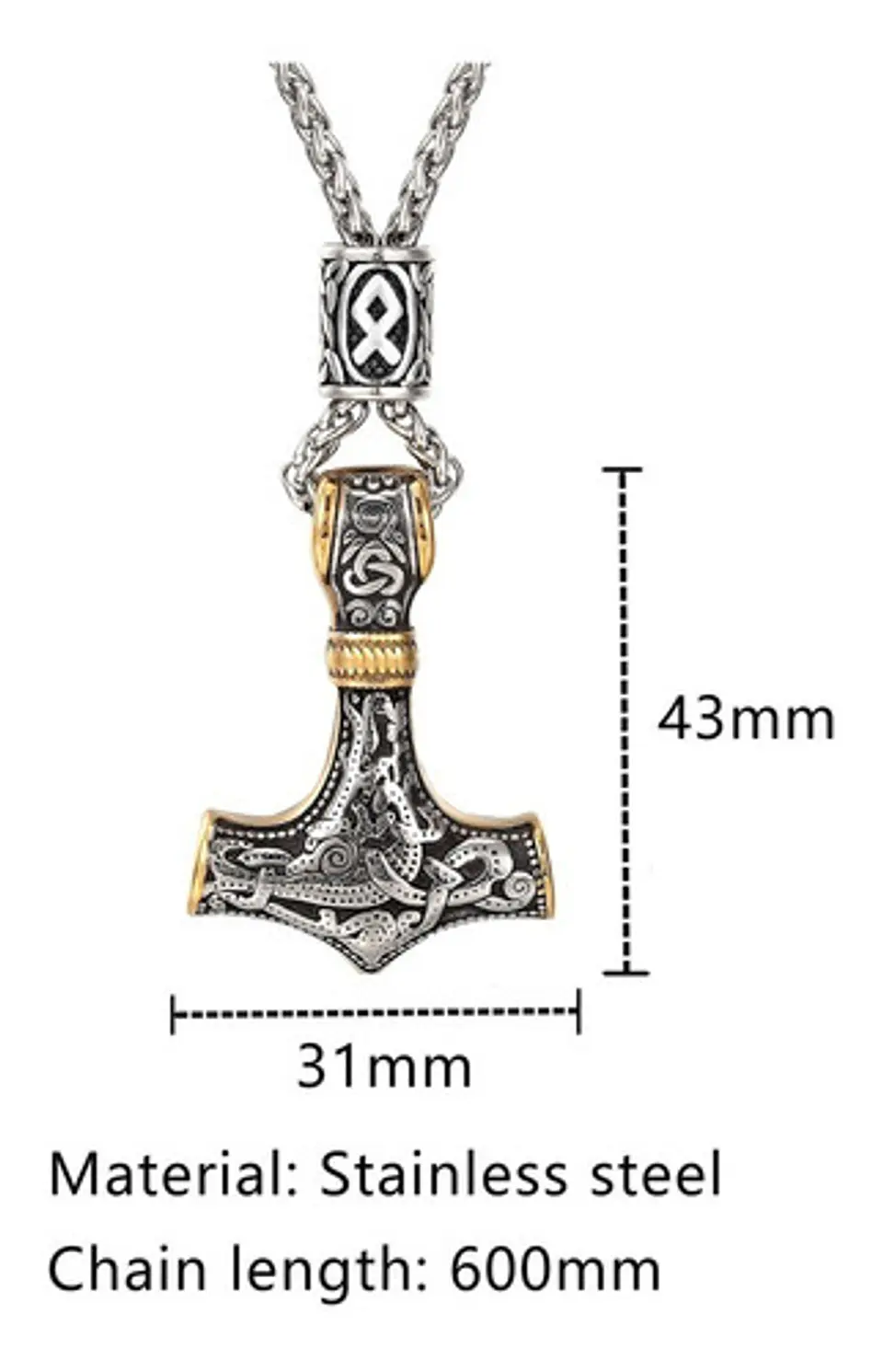 Collar Martillo Thor Vikingo Acero Inoxidable Thor Hombre 13