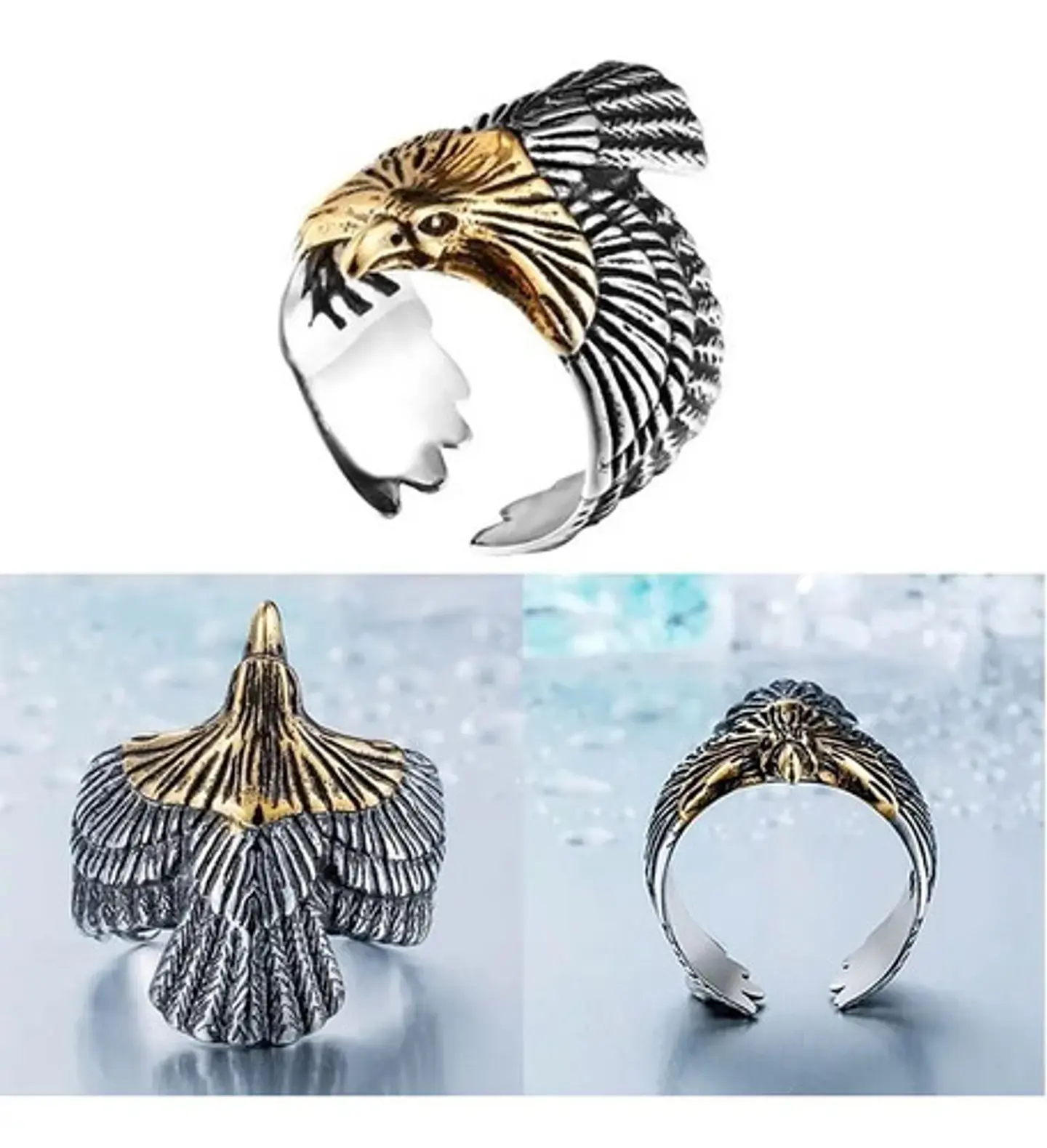 Anillo Color Plata, Color Oro Acero Inoxidable Águila Hombre 12