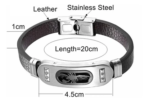 Pulsera Brazalete Placa Lisa Cuero Acero Inoxidable Hombre 