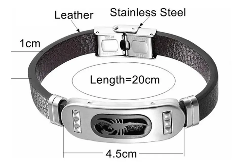 Pulsera Brazalete Placa Lisa Cuero Acero Inoxidable Hombre  5