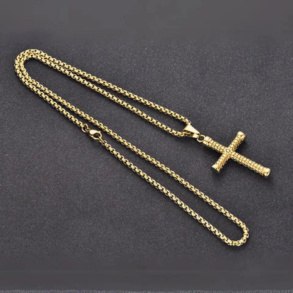 Collar Color Plata Acero Inoxidable Nudo Cruz Militar Hombre 3